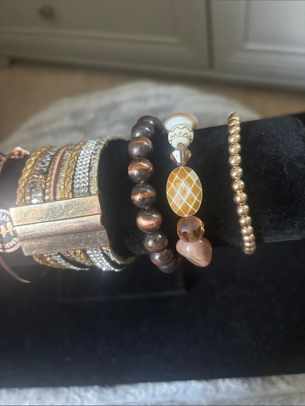 Vintage Mixed Metallic and Purple Bead Stackable Bracelet Set